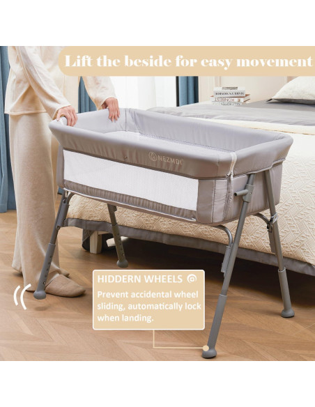 Cuna de lado Nezmdi BBC001 con colchón ajustable y malla