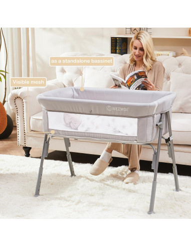 Cuna de lado Nezmdi BBC001 con colchón ajustable y malla
