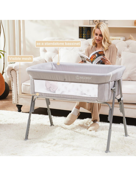 Cuna de lado Nezmdi BBC001 con colchón ajustable y malla