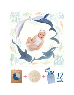 Manta de Hitos para Bebés Miaoberry Ocean - Algodón Orgánico 119.4 cm 2