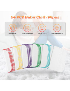 54 Toallitas de Tela Reutilizables para Bebés con Dispensador Azul 2