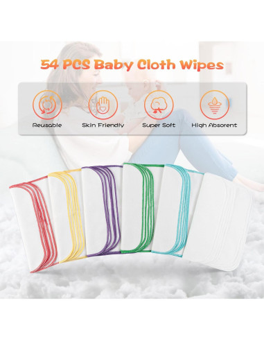 54 Toallitas de Tela Reutilizables para Bebés con Dispensador Azul
