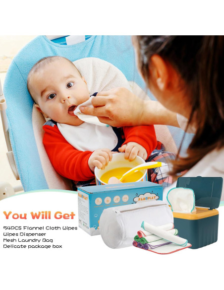 54 Toallitas de Tela Reutilizables para Bebés con Dispensador Azul