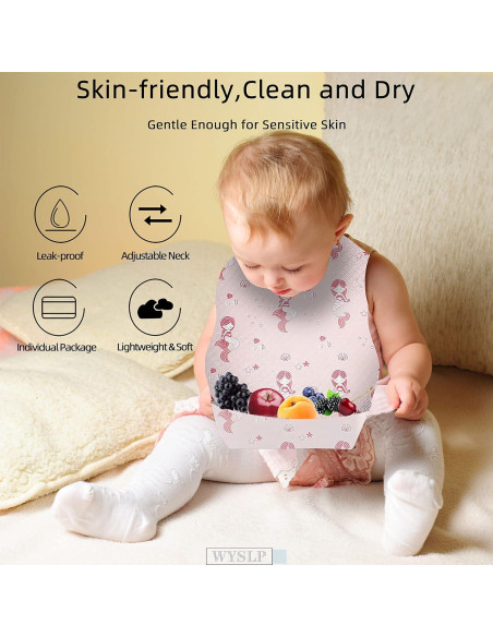 Baberos Desechables para Bebés Sirena 25pcs Impermeables