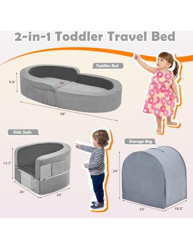 Cama de Viaje 2-en-1 QUCHI para Niños Pequeños - Plegable y Portátil