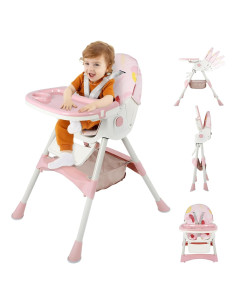 Silla Alta Plegable 6-en-1 para Bebés Rosa - Ajustable y Segura