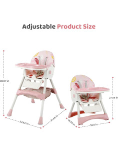Silla Alta Plegable 6-en-1 para Bebés Rosa - Ajustable y Segura 2