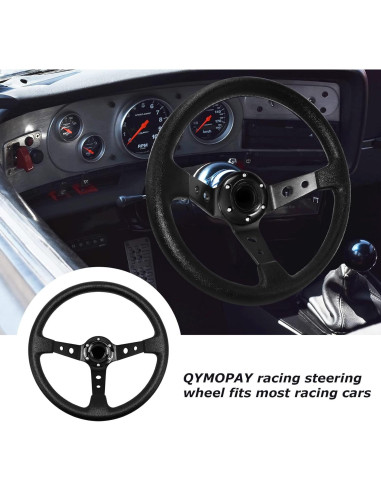 Volante de Carreras QYMOPAY 40cm Aluminio y Cuero Negro