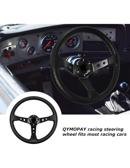 Volante de Carreras QYMOPAY 40cm Aluminio y Cuero Negro