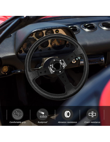 Volante de Carreras QYMOPAY 40cm Aluminio y Cuero Negro