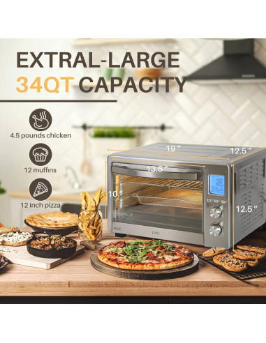 Horno de Aire LNC 34QT 1750W 12-en-1 Acero Inoxidable Plata