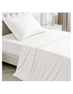Juego de Sábanas Twin XL Caelorin 3 Piezas Viscosa Bambú Blanco