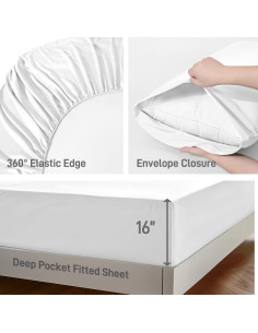 Juego de Sábanas Twin XL Caelorin 3 Piezas Viscosa Bambú Blanco 2