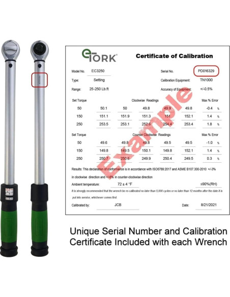 Llave de Torque eTORK 1/2" 50-250 ft-lb (67.8-338.9 Nm) Mecánica