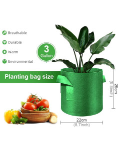 Paquete de 5 bolsas de cultivo FineGearPow 11.4L Verde 2