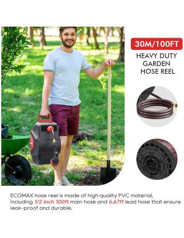 Carrete de Manguera de Jardín ECOMAX ELG01 30.48m con 9 Patrones