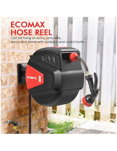 Carrete de Manguera de Jardín ECOMAX ELG01 30.48m con 9 Patrones