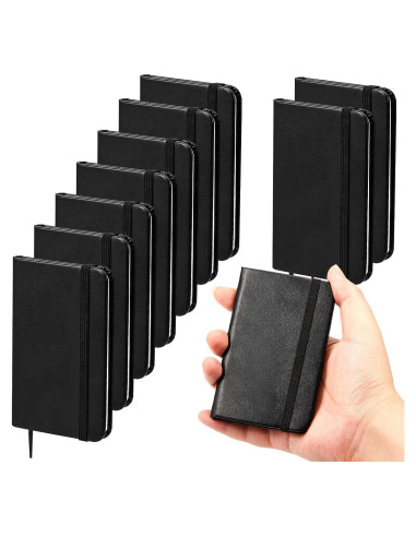 10 Cuadernos de Piel Dura Qeeenar 10x15.2 cm Negro