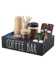 Organizador de Estación de Café ALEION - Madera Negra 4 Compartimentos