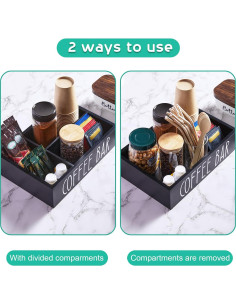 Organizador de Estación de Café ALEION - Madera Negra 4 Compartimentos 2