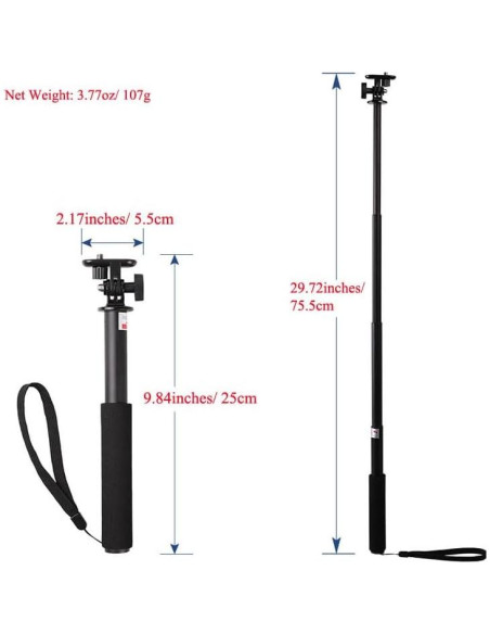 Bastón de Selfie Aluminio Extensible 75.5 cm para GoPro y Smartphone