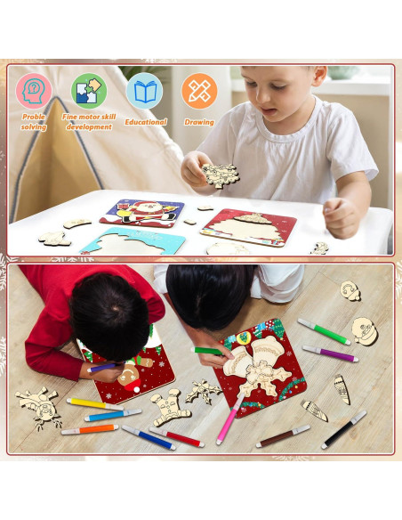 Rompecabezas de Madera Navideños Gisgfim - 8 Piezas para Colorear