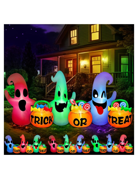 Decoración Inflable Halloween TURNMEON 2.44 m 3 Fantasmas LED