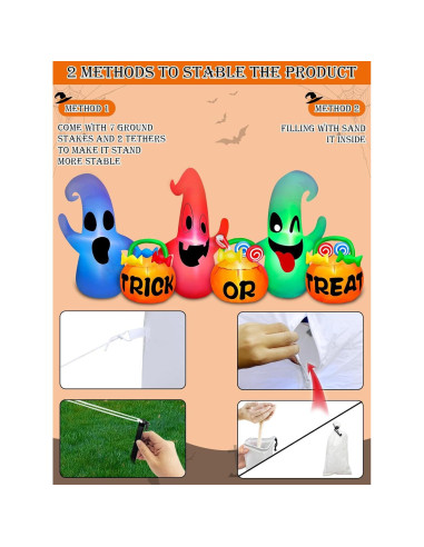 Decoración Inflable Halloween TURNMEON 2.44 m 3 Fantasmas LED