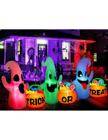 Decoración Inflable Halloween TURNMEON 2.44 m 3 Fantasmas LED