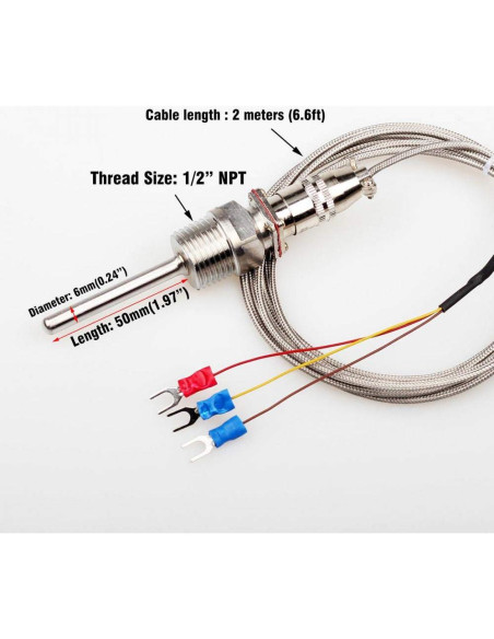 Sonda de Temperatura RTD PT100 Fafeicy 2m Rosca NPT 1/2"