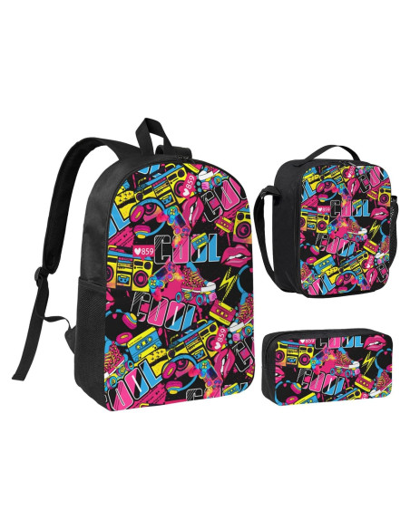 Mochila Escolar 3 en 1 Hip Hop Kid con Almuerzo y Estuche