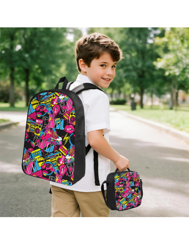 Mochila Escolar 3 en 1 Hip Hop Kid con Almuerzo y Estuche