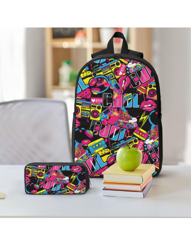 Mochila Escolar 3 en 1 Hip Hop Kid con Almuerzo y Estuche