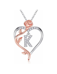 Collar Inicial Corazón Rosa Iefil Plata Esterlina 925 45.72 cm