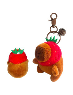Llavero de Peluche Capibara con Sombrero de Fresa