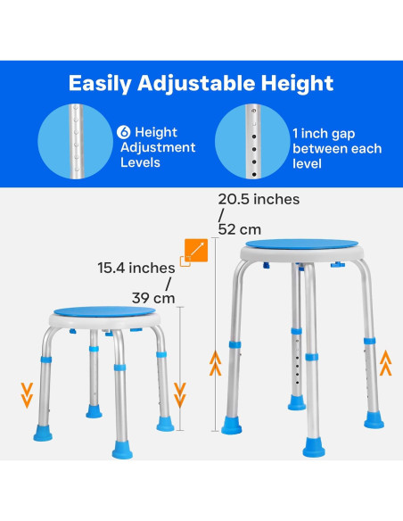 Asiento de Ducha Giratorio 360 Ajustable 39.1-52.1 cm - 158.8 kg