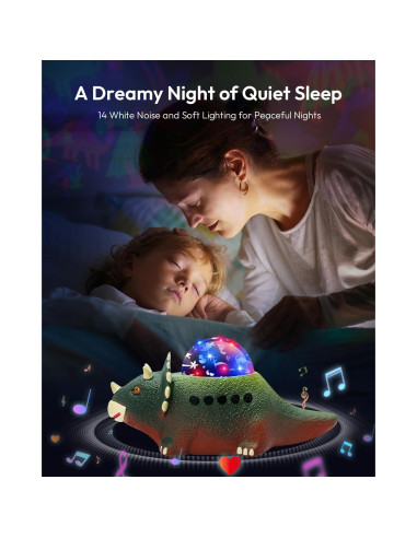 Proyector de Luz Nocturna Dinosaurio Beslike - 8 Colores, 14 Sonidos