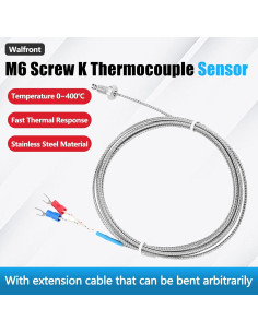 Termopar tipo K Wal front con tornillo M6 y cable 2m 2