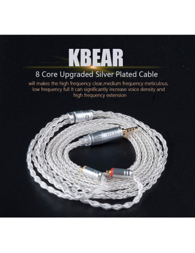 Cable de Auriculares KBEAR 8 Núcleos Cobre Plateado 2.5mm