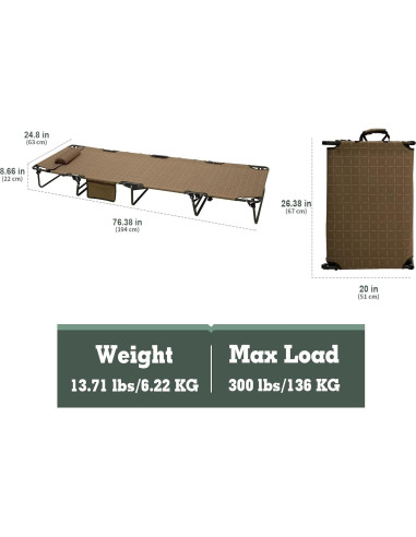 Cama de Camping Plegable SUNNYFEEL Caqui 136 kg 194x63 cm