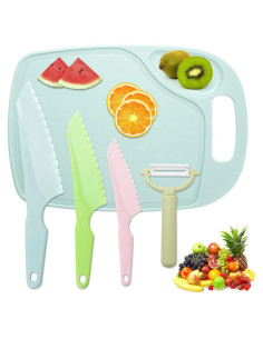Juego de cuchillos para niños FACATH con tabla de cortar azul