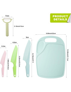 Juego de cuchillos para niños FACATH con tabla de cortar azul 2