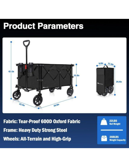 Carro Plegable Moon Lence 220L Alta Resistencia Negro