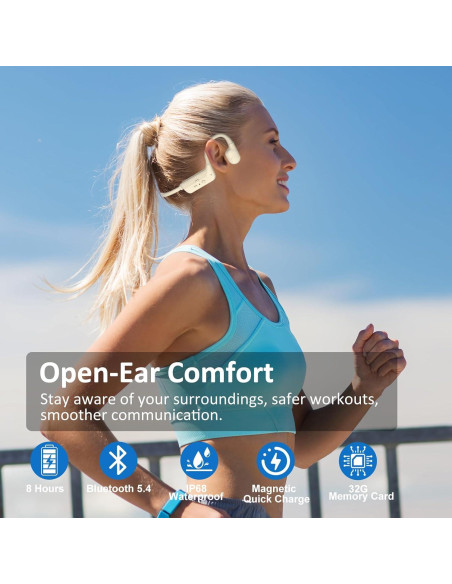 Auriculares de Conducción Ósea KOPIDOE X8 IP68 32GB Beige Auriculares de Conducción Ósea KOPIDOE X8 IP68 32GB Beige