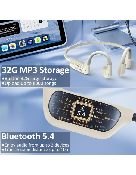Auriculares de Conducción Ósea KOPIDOE X8 IP68 32GB Beige Auriculares de Conducción Ósea KOPIDOE X8 IP68 32GB Beige