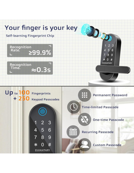 Cerradura Inteligente EUUKAITARY JKT-WLF15BK WiFi Huella Dactilar