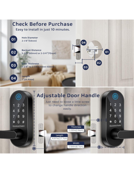 Cerradura Inteligente EUUKAITARY JKT-WLF15BK WiFi Huella Dactilar