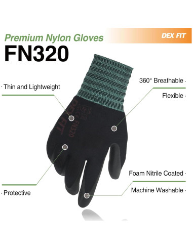 Guantes de Trabajo DEX FIT FN320-1 Nitrilo Negro XL