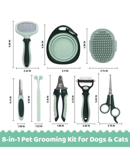 Kit de Aseo 8 en 1 LAMLENT para Perros y Gatos - Cepillo, Cortauñas, Peine, Tijeras, Cepillo de Dientes