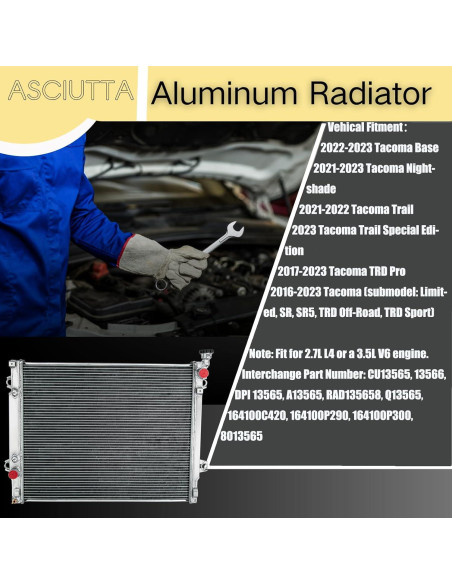 Radiador de Aluminio ASCIUTTA 3 Filas para Toyota Tacoma 2016-2023